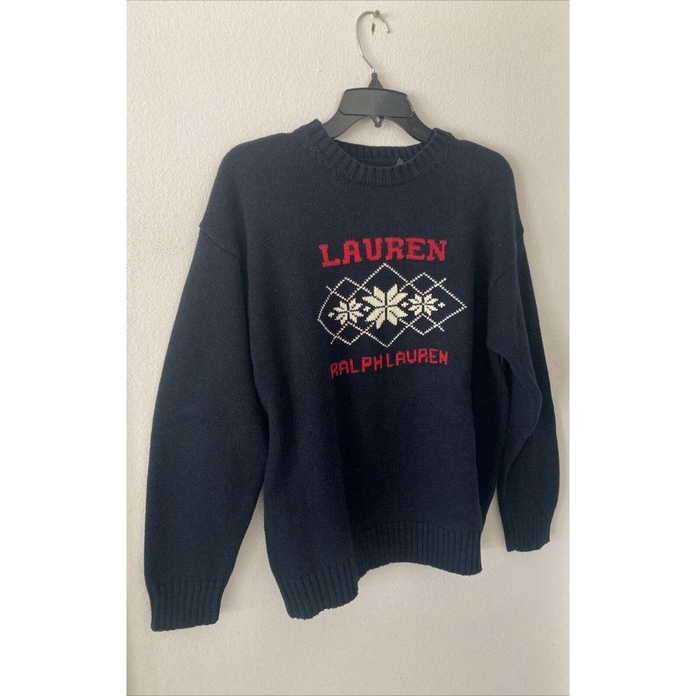 Vintage Y2K Lauren Ralph Lauren L Navy Blue Fair Isle Sweater 100% cotton
